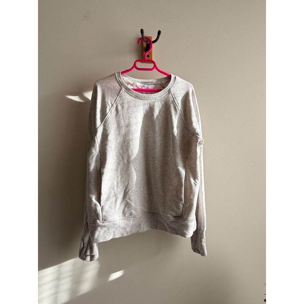 Athleta Girls cream/grey speckled crewneck w/ kangaroo pocket (Girls 12)